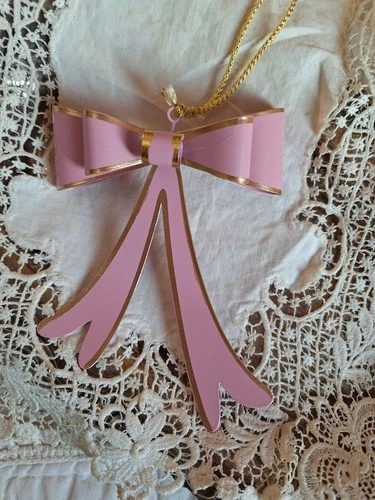 Pink Bow Metal Christmas Ornament Victorian Tree or Package Tie On NEW