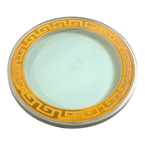 Stunning Stephen Schlanser Gold Greek Key Art Glass Centerpiece Bowl Platter