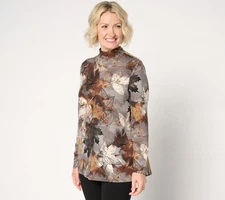 Denim & Co. Women's Top Sz S Regular Heavenly Jersey Mock Multi-colored A672131