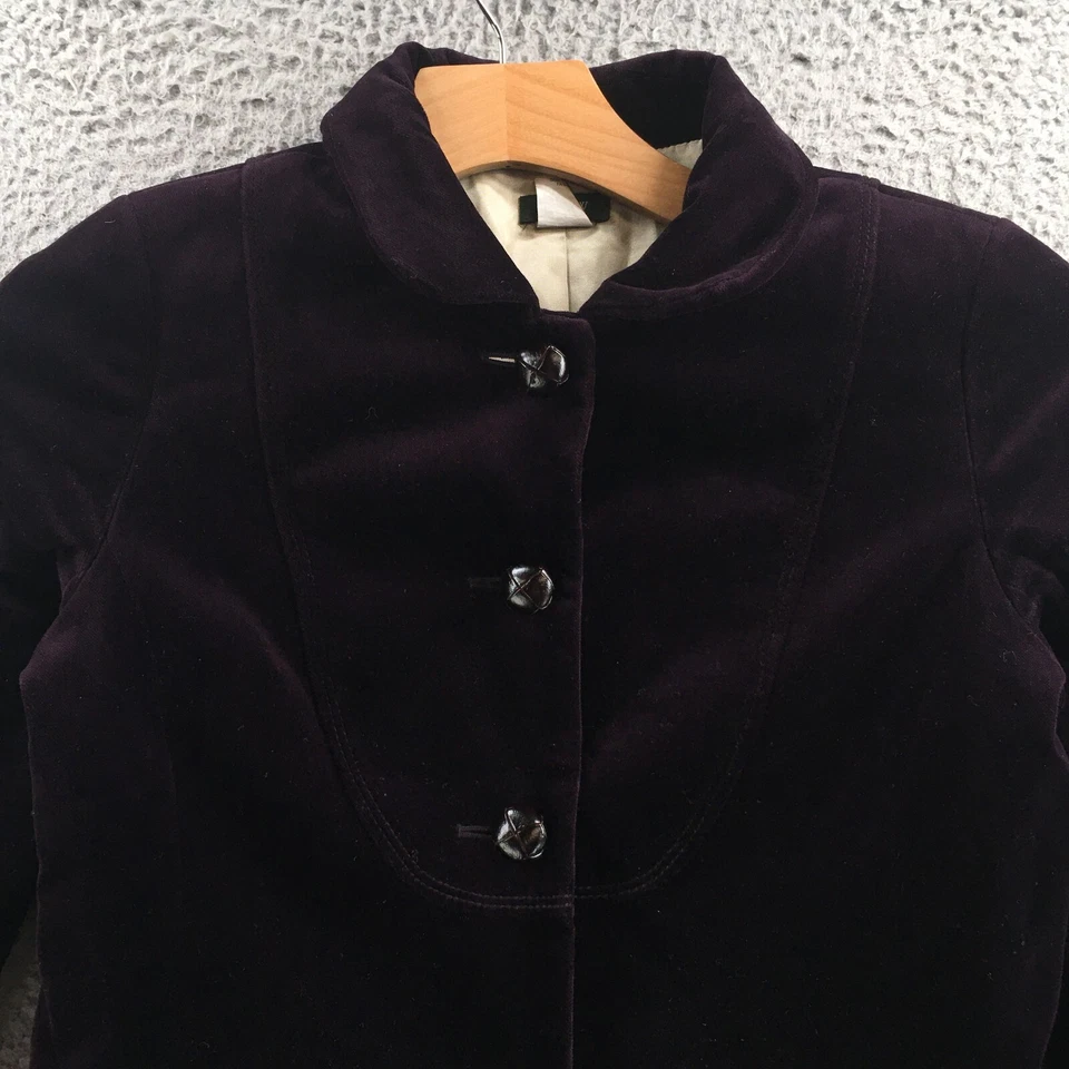 J Crew Blazer 女式 6 纯紫色棉质前扣领长袖 — 第 2/4 张图片
