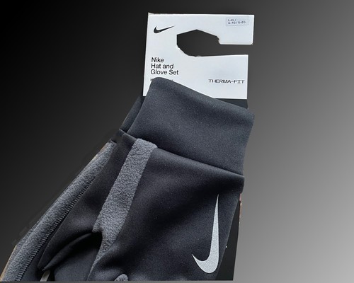 Nike Dri-Fit Thermal Running Hat and Glove Set Black/Anthracite Size S/M, L/XL. - Picture 9 of 10