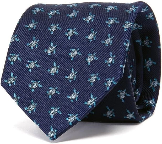 Corbata COLORATA Verde Patrón Tortuga Marina 100% Seda Animal Tejido Jacquard Japón Foto 2 de 4