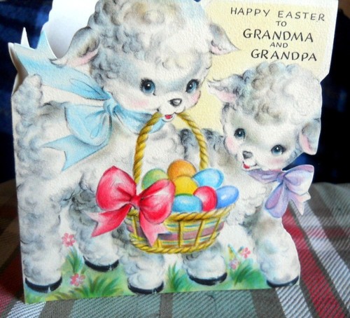 At EASTER TO GRANDMA & GRANDPA diecut, BASKETFUL OF WISHES FOR YOU Hallmark 1940
