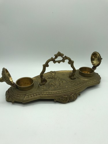 Vintage Pier 1 calamaio calligrafia ottone India raro tema cornamusa scozzese - Foto 2 di 12