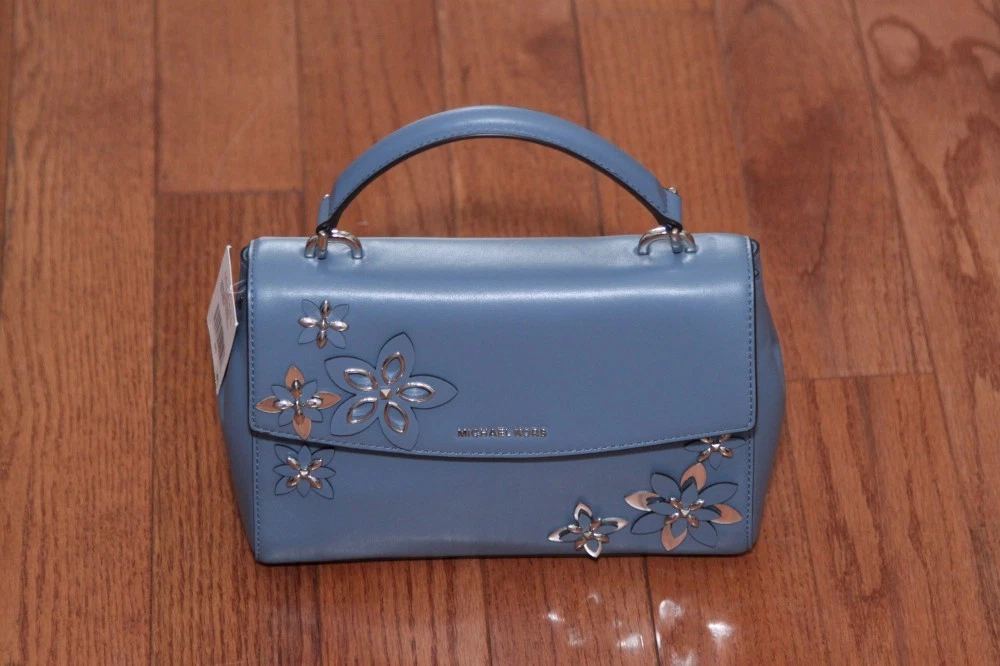 Michael Kors, Bags, Michael Kors Ava Small Denim Flowers Blue Leather  Satchel