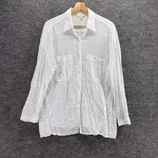Max Studio Shirt Women L Large White Button Up Collared Long Sleeve Cotton