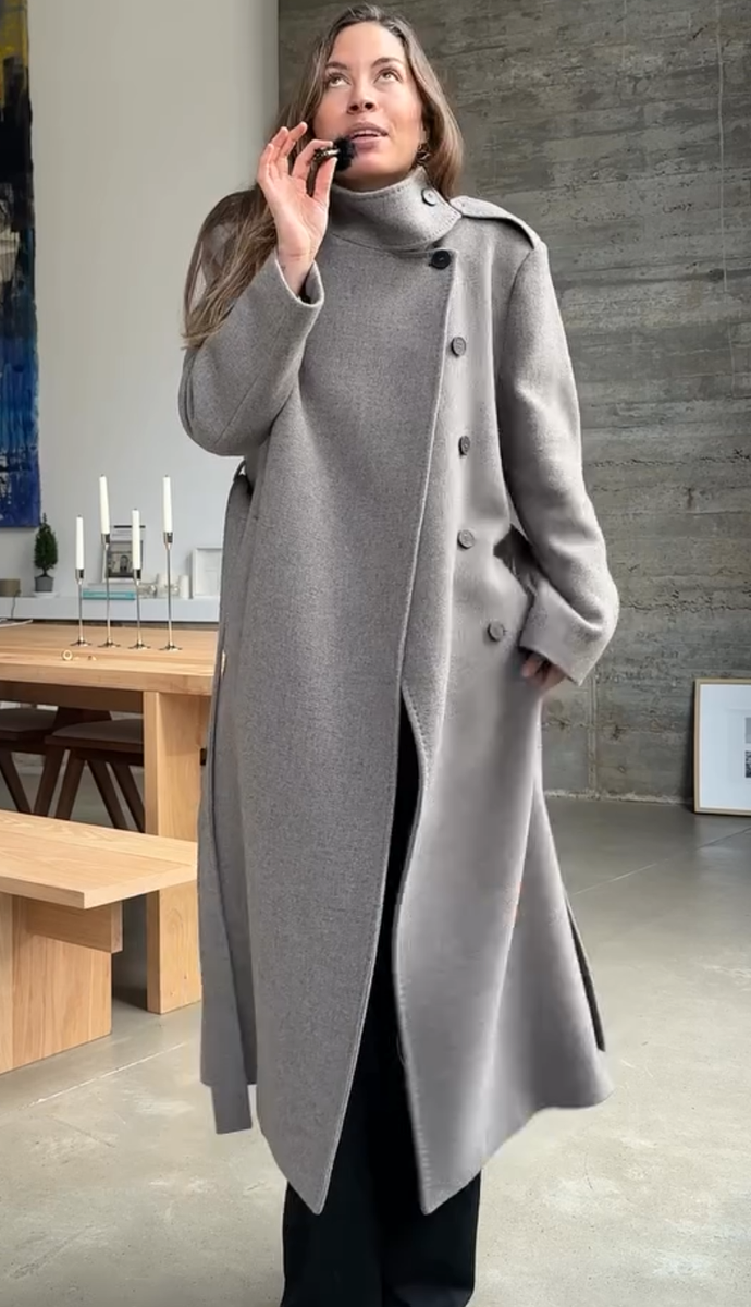 Zara ZW Collection Long Wool Blend Coat Light Mink Grey S Small