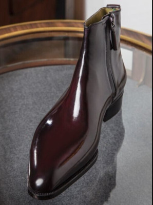 New Handmade Men's Dark Brown Leather Ankle High Zipper Business Formal Boots