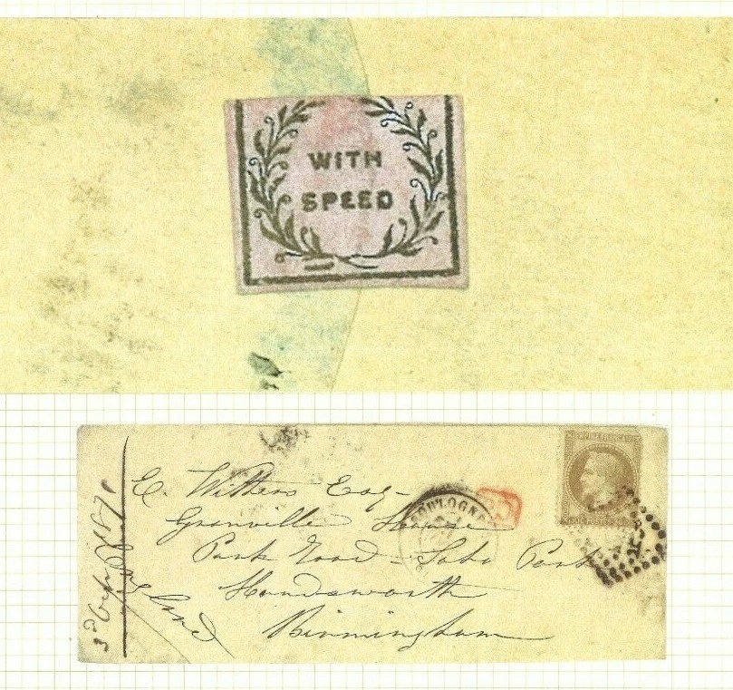 France GB MAIL 1871 Wafer Seal *WITH SPEED* 30c Napoleon Cover Birmingham Ap292 - Image 2 of 3