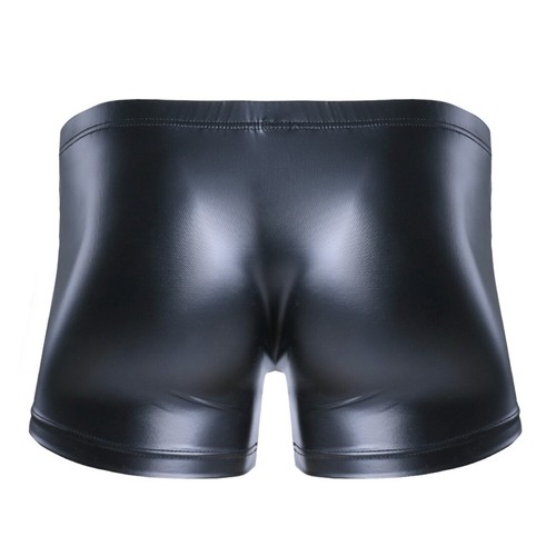 Men's Faux Leather Shorts Press Button with Bulge Pouch Underpants Underwear - Picture 7 of 17