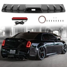 For Chrysler 300 300C Rear Bumper Diffuser Lip LED Tail Brake Light Carbon Fiber