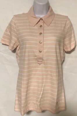 pink and white striped polo shirt womens