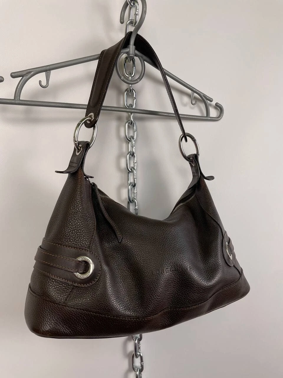 Borsa a tracolla Longchamp Paris pelle marrone made in Marocco