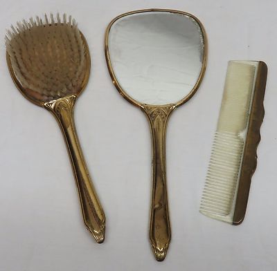 Vtg Vanity 3-Piece Beveled Mirror Brush Comb Set Vintage 3 Piece Vanity Set Hand Mirror Brush Comb Silver  main image 2