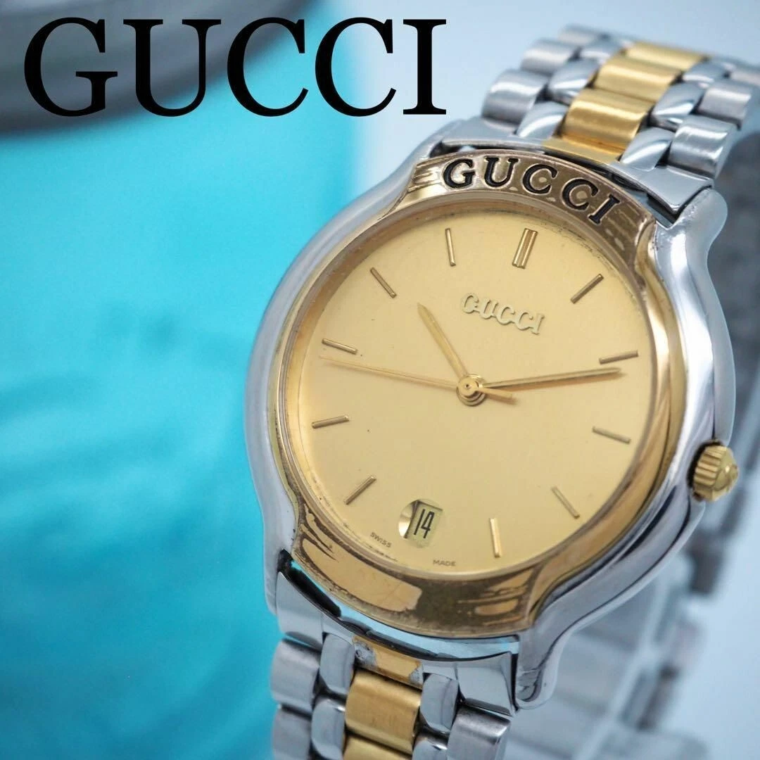 Montre GUCCI 8000M Quartz Unisexe Adulte Cadran Or Bracelet Combiné Analogique Rond Rare