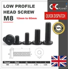 M8 Low Profile Thin Head Screws Bolt 12/15/20/25/30/35/40/45/50/60mm Black
