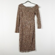 NEW Mac Duggal 5595 One Shoulder Knee Length Copped Gold Sequin Party Dress 4