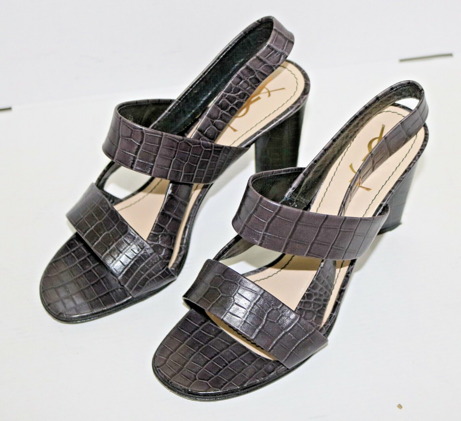 sandalo pelle stampata grigio YVES SAINT LAURENT eu 37 tacco 9 5 cm