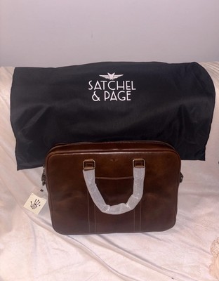 Satchel And Page Brown Italian Leather Counselor Zippered Briefcase- NEW/Tags