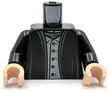 Lego Nueva Minifigura Bata Torso Negro Sobre Chaleco Plata Oscura con 5 Botones Parte