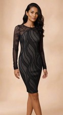 Black Long-Sleeve Lace Sheath Dress