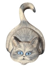 Cat Eyes Hand Painted Wooden Cat Shelf Sitter Folk Art Table Counter Decor 8  