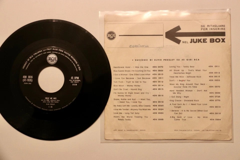 RARE 45t ELVIS PRESLEY / TREAT ME NICE / JAILHOUSE ROCK /RCA ITALIANA / BIEM - Photo 3/4