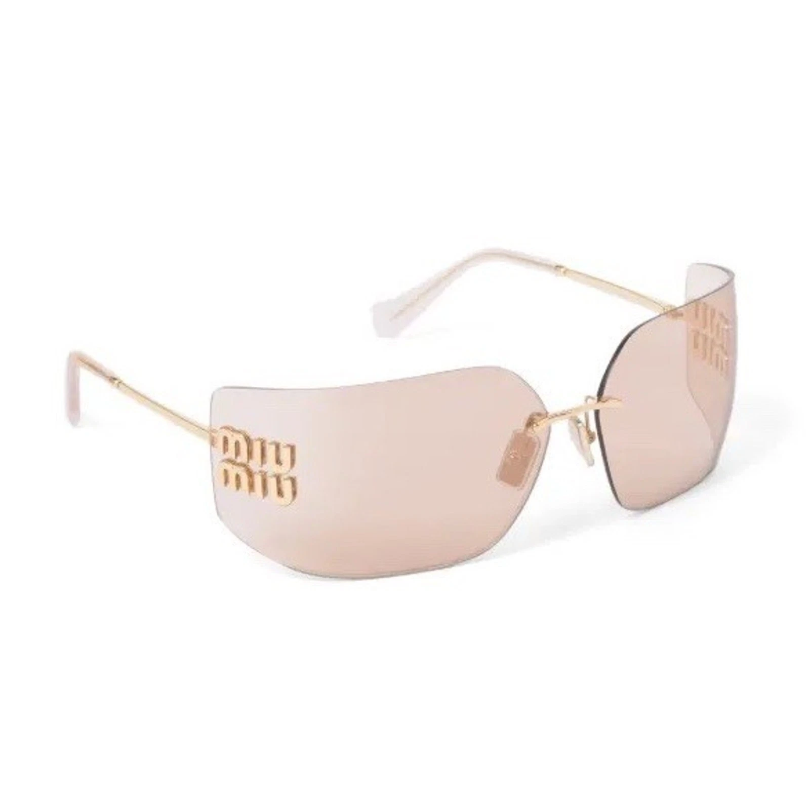 Miu Miu — MIU MIU MU 54YS ZVN20F Pale Gold Pink Mirror Women Wrap Sunglasses AUTHENTIC