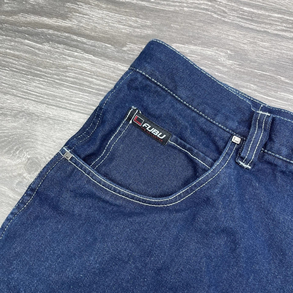 FUBU The Collection Denim Shorts Mens 42 Blue Carpenter Utility Pockets Baggy - Image 3 of 4