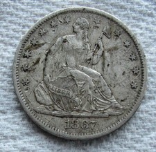 1867-S Seated Liberty  Half Dollar Rare Key Date San Francisco XF / AU Damaged