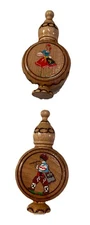 Vintage Bulgarian Small Wooden Bottles With Perfume Holders Folk Motif Set Of 2
