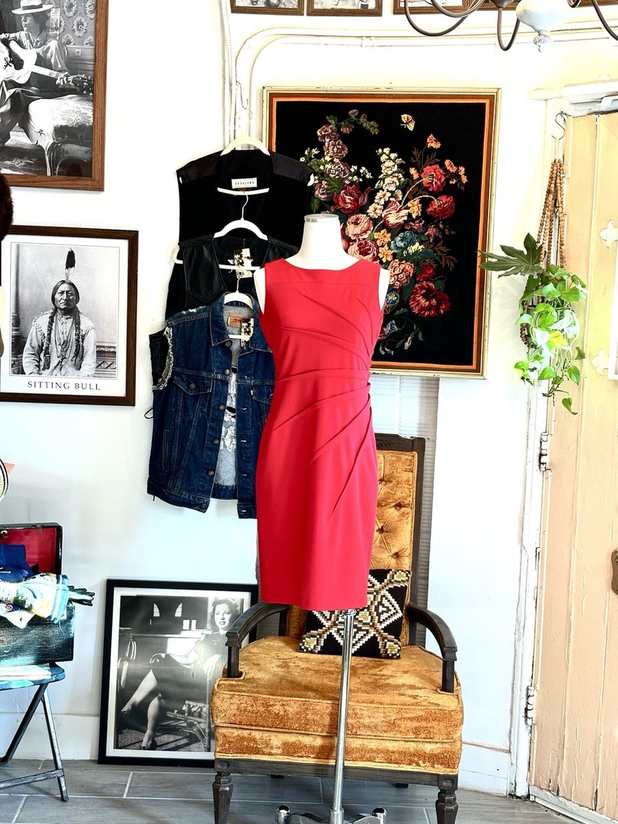strapless open back dress Calvin Klein Red Side Ruched Dress- Size 12 – The Saved Collection