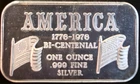 1976 America Bi-Centenial Flag Blank Rev Toned Bullion-0.999 Silver 1 Oz Art Bar