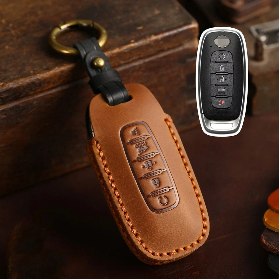 Genuine Leather Remote Car Key Case Cover Keychain For Nissan Pathfinder Rogue - Image 4 of 4