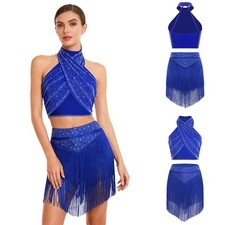 Womens Dancewear Swing Outfit Belly Dress Cha-cha Costume Backless Sleeveless
