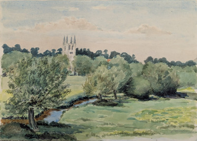 1940er Original Aquarell Gemälde ländliche Landschaft signiert von W Allbeury