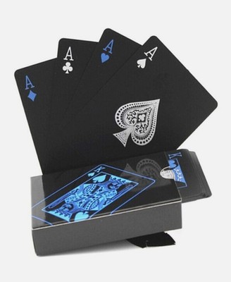 ''Black Gold'' poker playing card set featuring Black-Blue cards, made of wat