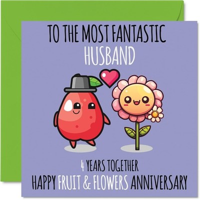 Stuff4 Cute Linen Anniversary Card for Husband - 4 Years Together - Happy 4th...