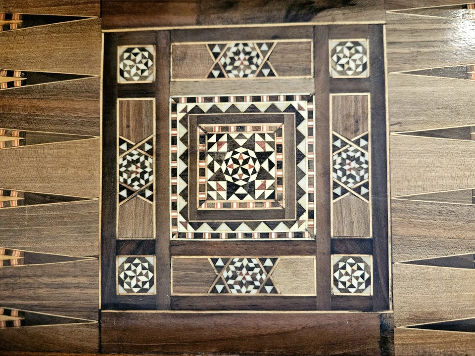 Vintage Inlaid Marquetry Mother Of Pearl Chess And Backgammon Board - image 3 of 4