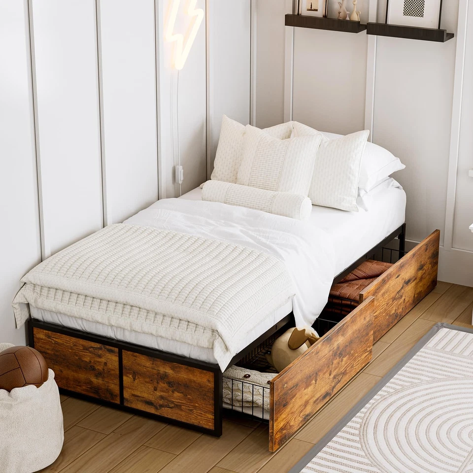 GAZHOME Marco de Cama Doble XL con 2 Cajones de Almacenamiento XL, Marco de Cama Plataforma de Metal con Foto 3 de 4