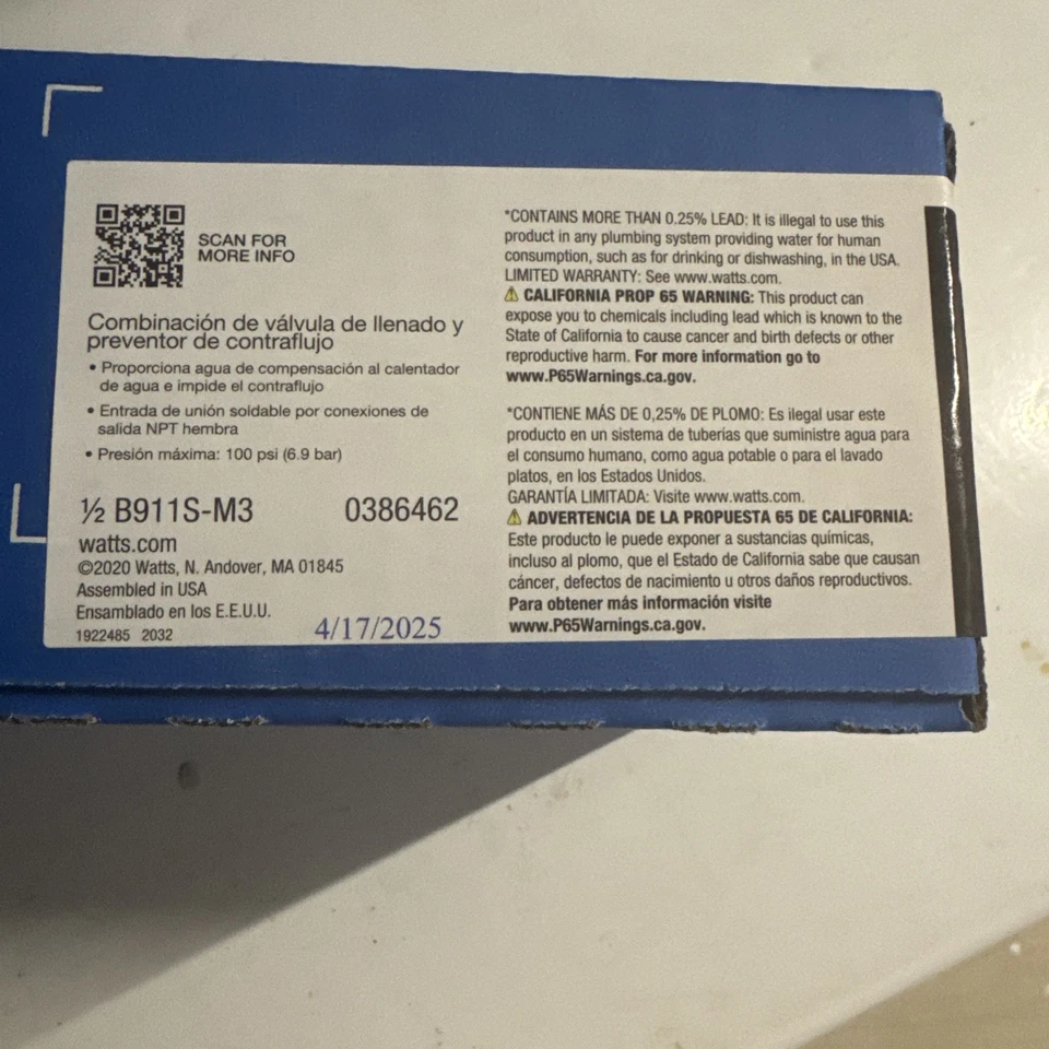 Watts B911s-M3 Comb Fill Valve/Backflow Preventor,1/2In - Image 2 of 3