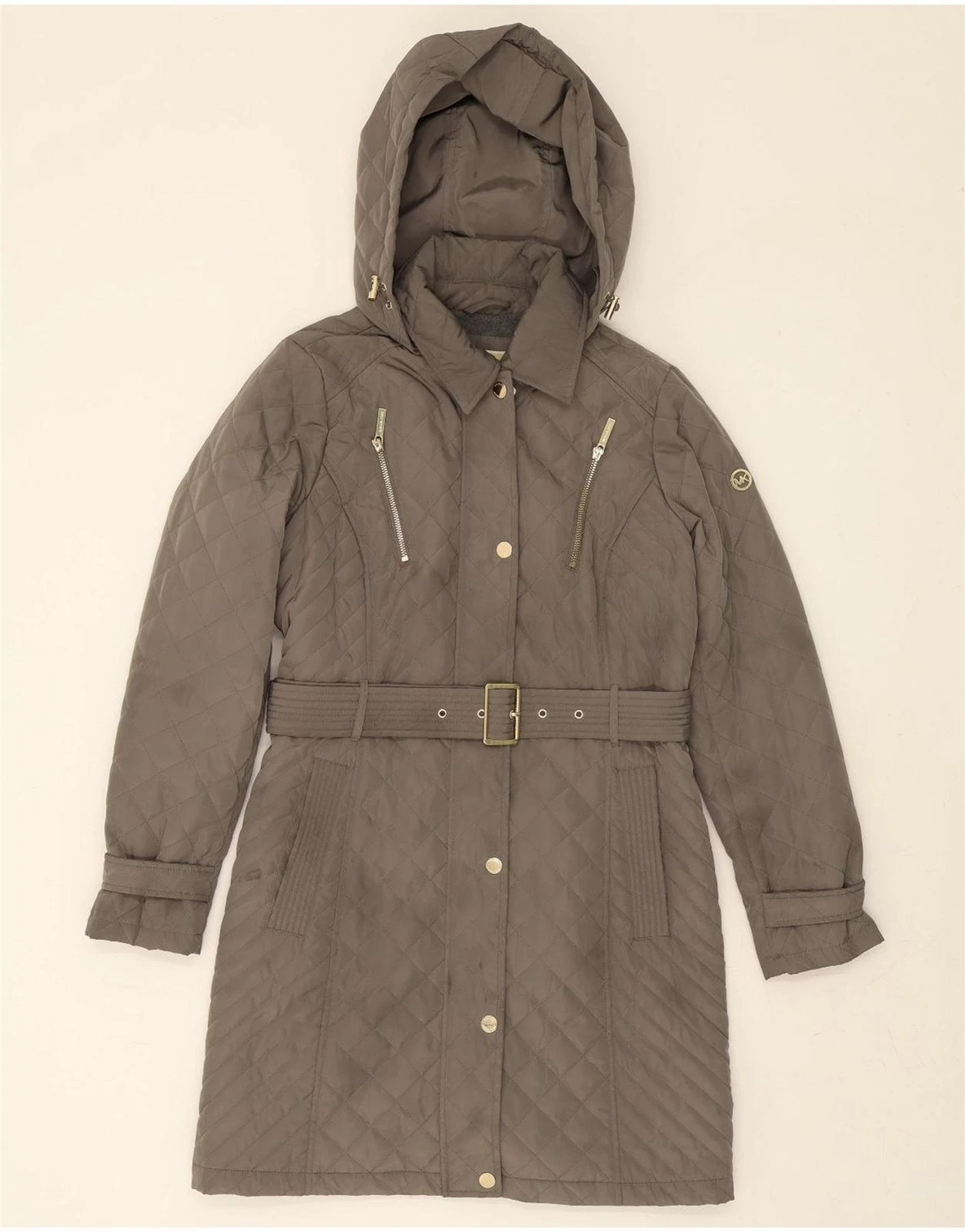 MICHAEL KORS Cappotto donna imbottito con cappuccio UK 14 grigio medio poliestere DH39