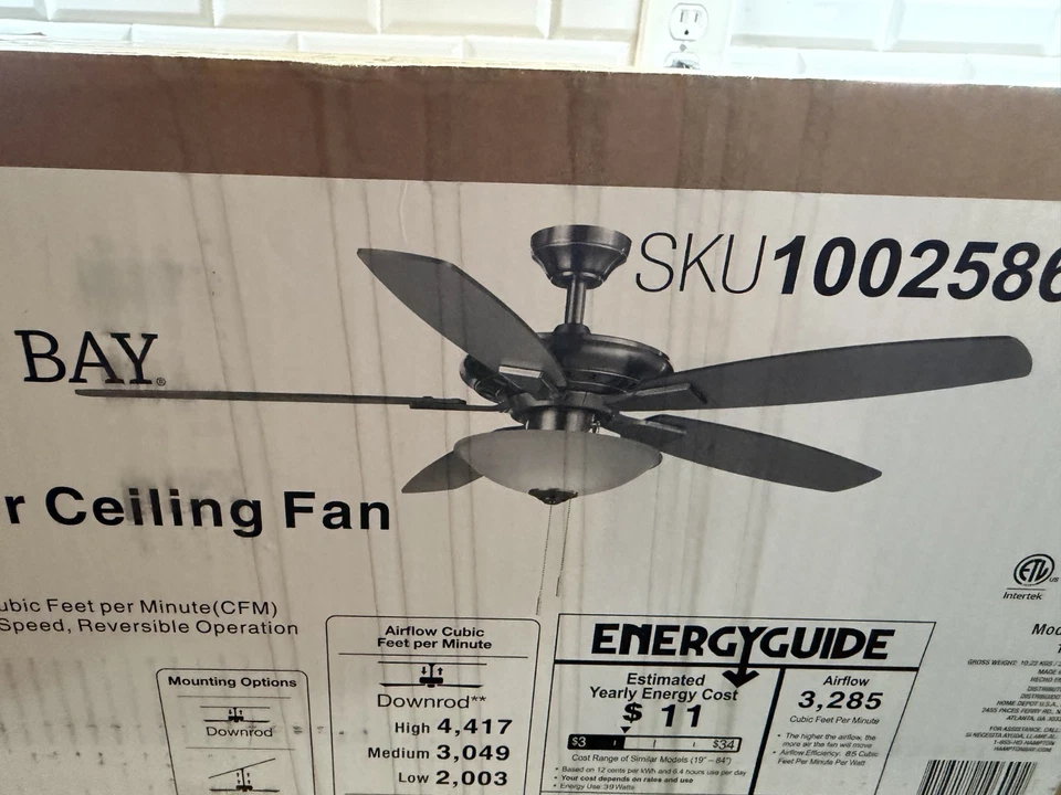 Hampton Bay Menage 52 in. LED Low Profile Brushed Nickel Ceiling Fan w/Light - Image 2 of 2