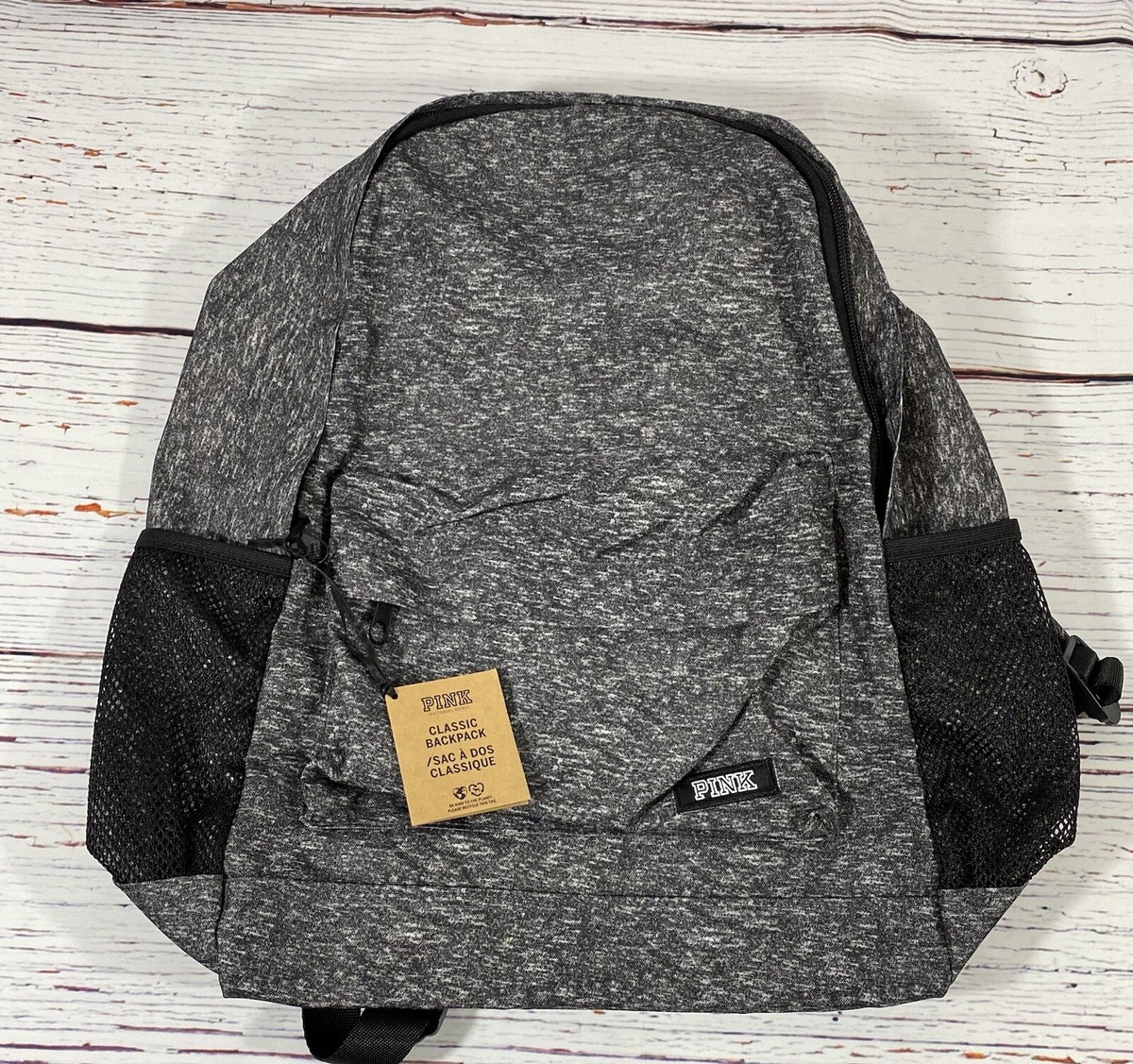 Pink Victorias Secret Classic Backpack Bookbag Black Zip Pockets School Laptop Victoria main image 2