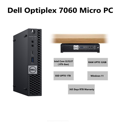 Dell OptiPlex 7060 Micro PC Core i7 8th Gen 32GB RAM 1TB SSD Wi-Fi