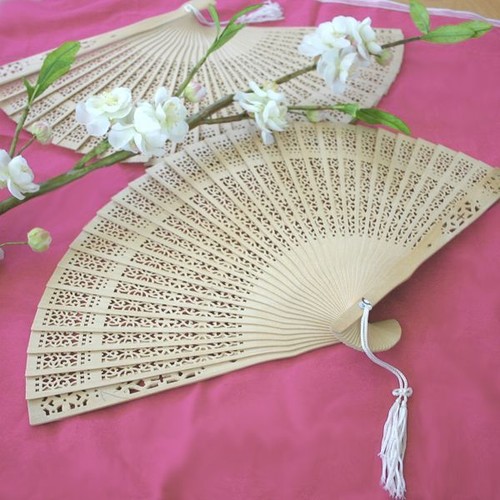 100 Sandelholz Handfächer Hochzeit Braut Gastgeschenke asiatisch Sommer Strand Motiv
