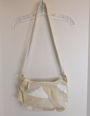 Vintage Michael Stevens Women's Leather Patchwork Beige/White Shoulder Bag