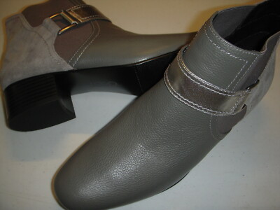 LOGO Lori Goldstein Sharon Leather Ankle Boots w/Strap Women's 8.5 M Grey 8.5M ~