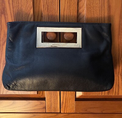 Michael Kors Black Pebbled Leather Envelope Clutch with square gold handles, VGC
