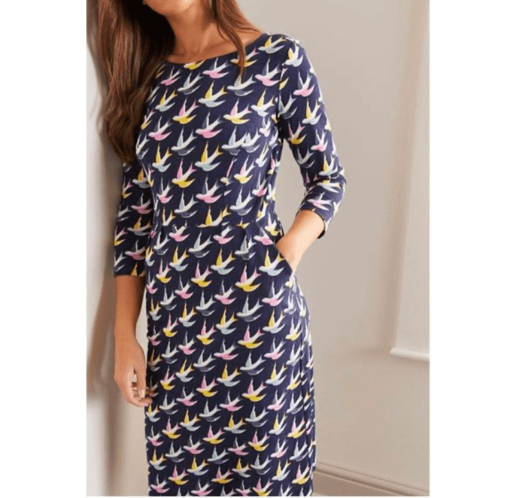 Boden Penny Jersey Swallow Dress Navy Blue